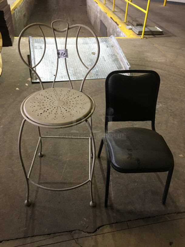 1 All Black Chair! 1 White Metal Decorative Chair! 2x Your Bid!