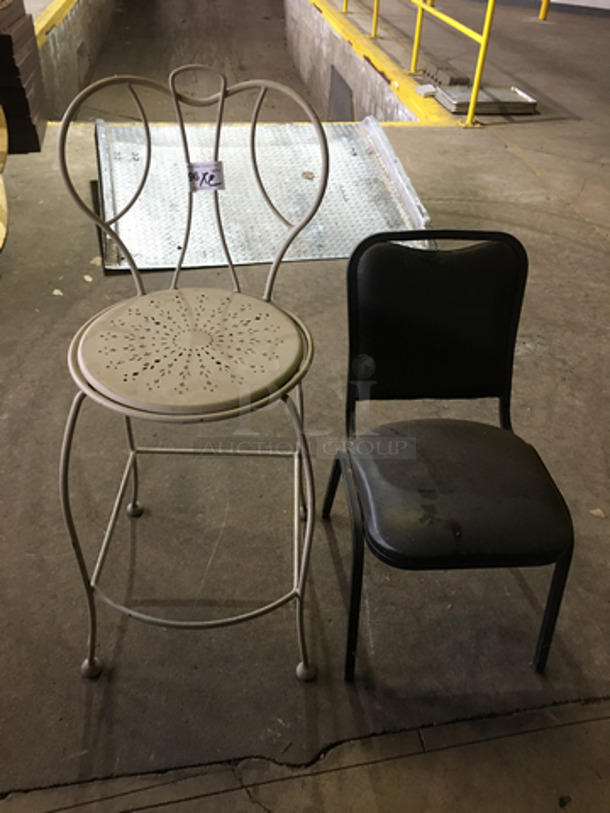 1 All Black Chair! 1 White Metal Decorative Chair! 2x Your Bid! - Image 1 of 5