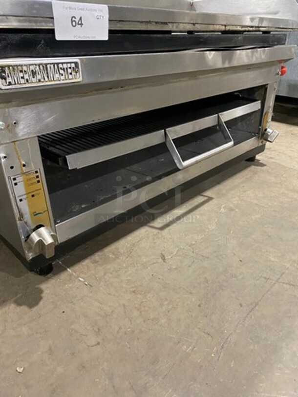 American Master Commercial Natural Gas Powered Countertop Flat Top Griddle And Cheese Melter Combo! With Back And Side Splashes! All Stainless Steel! - Image 6 of 9