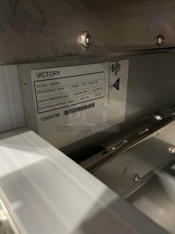 Victory Commercial Double Drawer Refrigerated Chef Base! All Stainless Steel! On Casters! 115V 1Phase! Model: CBR36-1 SN:12409786! - Image 6 of 8