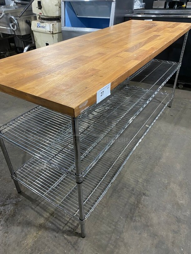 Butcher Block Tabletop With 2 Under Shelf Storage Space Under! - Image 2 of 7