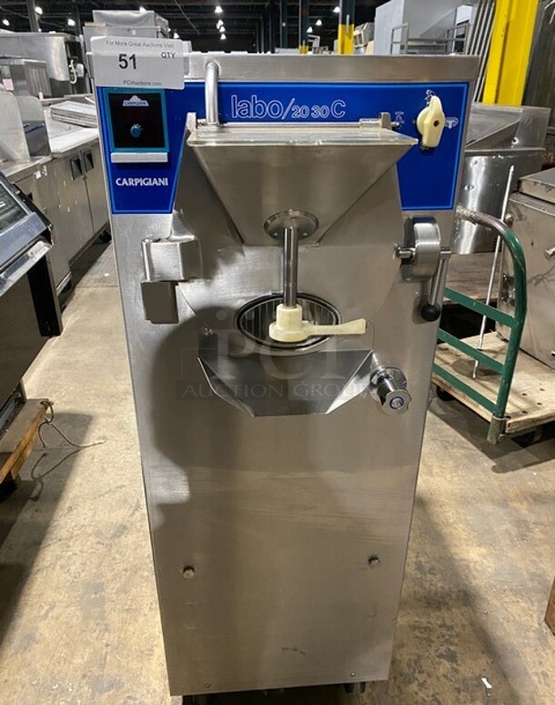 Carpigiani Commercial Floor Style Ice Cream Batch Freezer! All Stainless Steel! Model LABO2030C Serial 447289! On Casters!