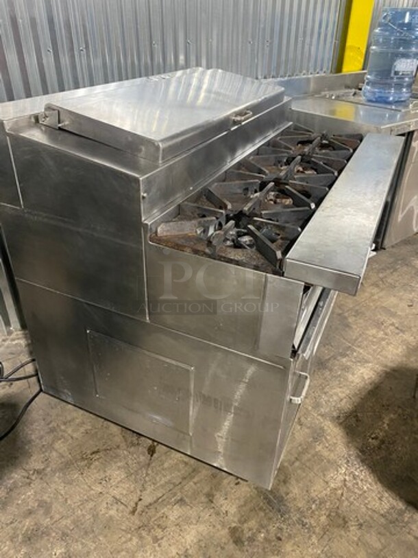 GREAT! RARE FIND Jade Range Commercial Natural Gas Powered 4 Burner Stove! With Refrigerated Prep Table on Top! With 2 Drawer Refrigerated Storage Space Underneath! All Stainless Steel! On Casters! Condenser Model M4PHA035IAP2! 115V! - Image 4 of 12