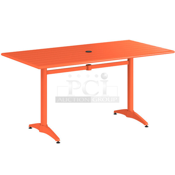 BRAND NEW SCRATCH AND DENT! Lancaster Table & Seating 427CAU3260OR 32" x 60" Orange Powder-Coated Aluminum Dining Height Outdoor Table with Umbrella Hole - Image 1 of 7