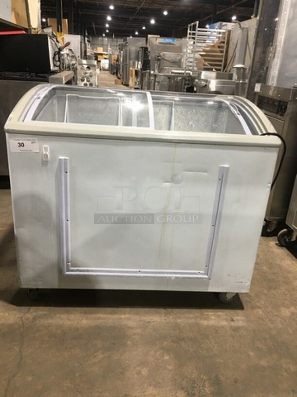 Commercial Reach Down Chest Freezer Display Merchandiser! On Casters! Model: SDSC248BY SN: WM150145 115V