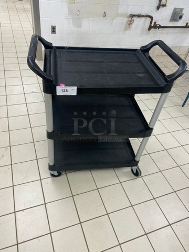 NICE! Commercial Black Poly 3 Tier Cart! With Dual Side Push/ Pull Handles! On Casters!