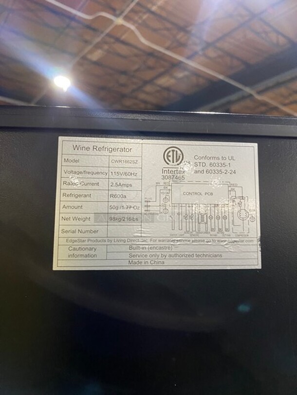 Whynter BWR-1642DZ Metal Commercial Single Door Reach In 164 Bottle Dual Zone Wine Cooler Merchandiser. 120 Volts, 1 Phase. Tested and Working! - Image 7 of 8