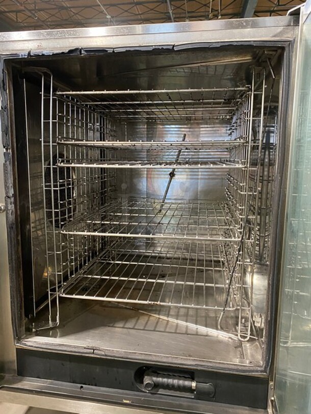 AMAZING! Electrolux Air-O-Steam Touchline Series Natural Gas Powered Combi Oven! All Stainless Steel! With Metal Oven Racks! On Stand With Storage Shelf! 120V 1 Phase! Model: AOS102GTP1 SN: 20404001! - Image 6 of 9