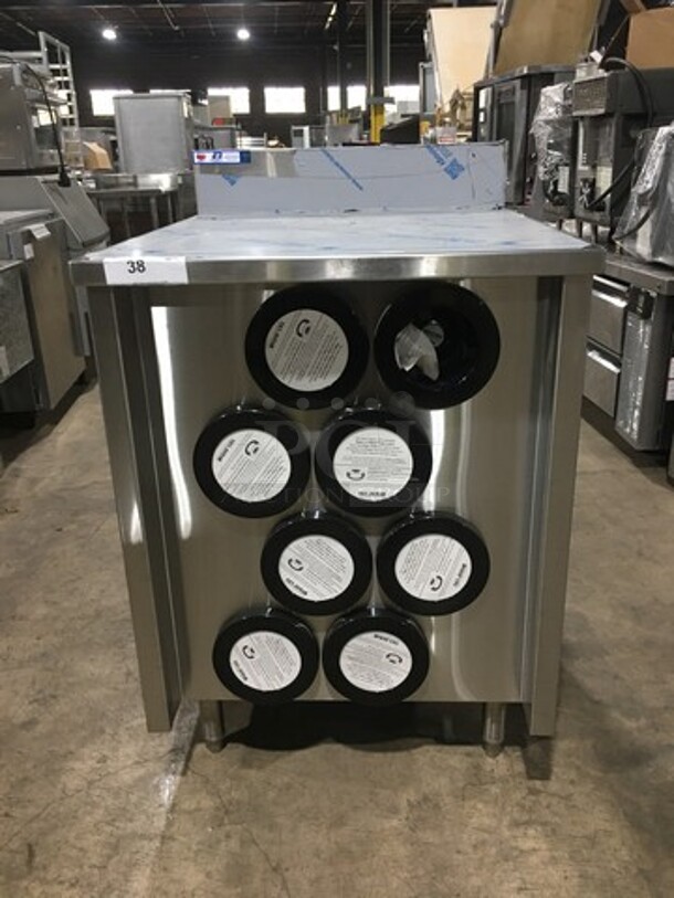 NEW! Commercial Beverage Dispenser Stand! With Cup Holders! With Back Splash! Solid Stainless Steel! On Legs!