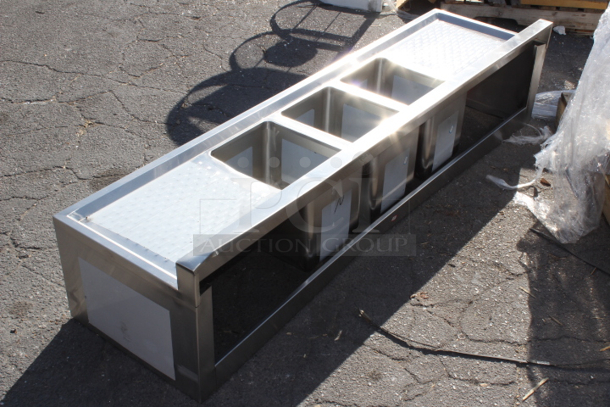 BRAND NEW SCRATCH & DENT! Regency 600B31014219 3 Bowl Underbar Sink with Two Large Drainboards - 72" x 18 3/4". Minor Denting. Sink Only. Minor damage to top of top right corner. see photos.  - Image 5 of 7