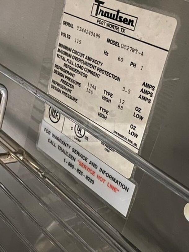 Traulsen Countertop/ Undercounter Single Door Cooler! With View Through Door! Model: UC27WTA SN: T344240A99 115V 60HZ 1 Phase - Image 6 of 7