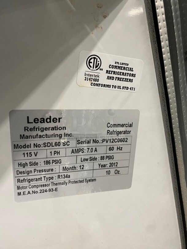 Leader Commercial Leader Commercial Refrigerated Bakery/Deli Case! With Slanted Front Glass! With Sliding Rear Access Doors! All Stainless Steel Body! Model: SDL60SC SN: PV12C0602 115V 60HZ 1 Phase - Image 9 of 9