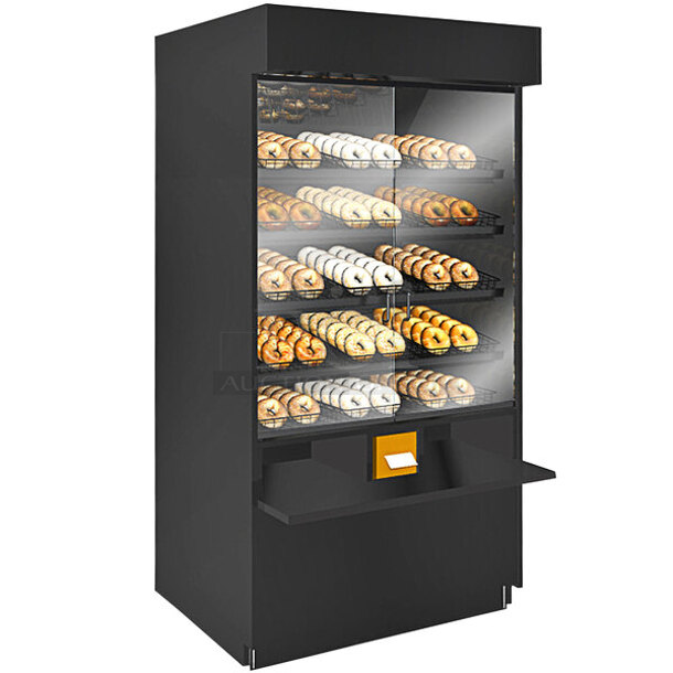 BRAND NEW SCRATCH & DENT! Structural Concepts PC5682 Addenda 58" Non-Refrigerated Pastry Case
color is black. TESTED. TURNS. WORKS PERFECT! - Image 1 of 8