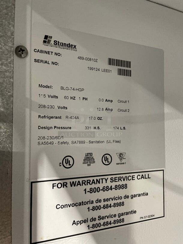 Masterbilt Standex Commercial Triple Glass Reach In Freezer Merchandiser! With Poly Coated Racks! 115/220V 1 Phase! Model: BLG-74-HGP SN: 199124 LEE01! - Image 8 of 9