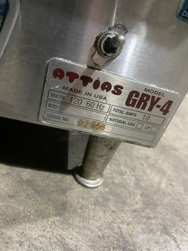 Attias Natural Gas Powered Countertop 4 Burner Gyro Machine! All Stainless Steel! On Small Legs! Model: GRY-4 SN: 061956 120V 60HZ - Image 9 of 10