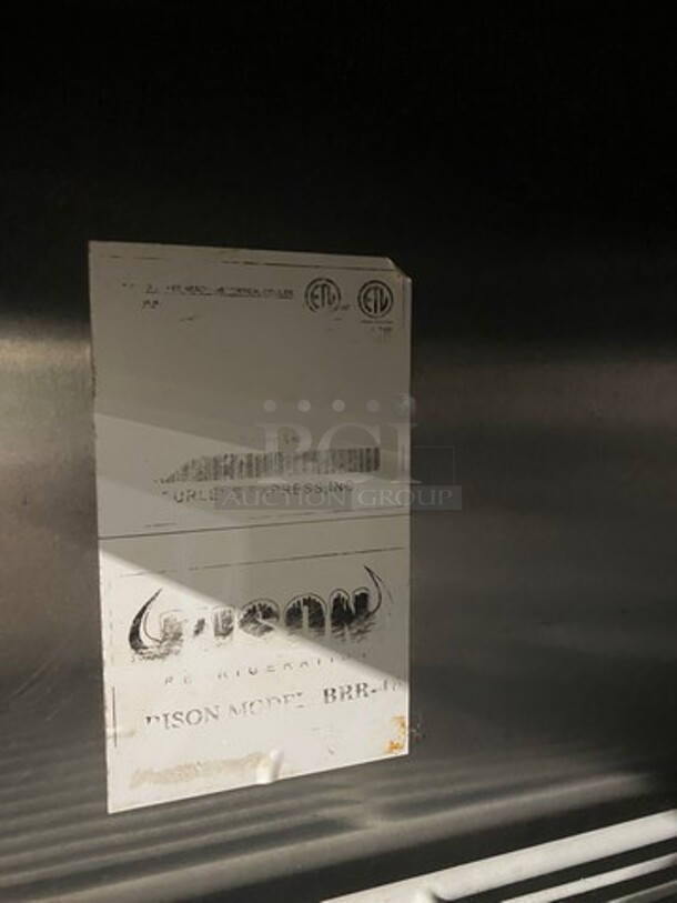 Bison Stainless Steel Commercial 2 Door Reach In Cooler! With Poly Coated Racks! On Commercial Casters!  - Image 6 of 8