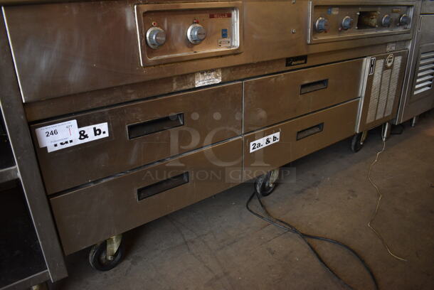 Delfield Stainless Steel Commercial 4 Drawer Chef Base on Commercial Casters. Goes GREAT w/ Item 245! 75.5x30x26. Tested and Working! - Image 7 of 7