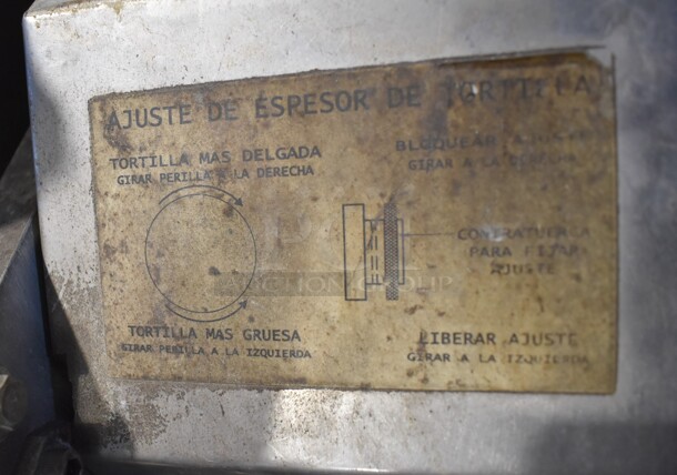 Tecnomaiz RT-100 Metal Commercial Countertop Tortilla Dough Sheeter on Metal Stand. 230 Volts, 3 Phase. 36x29x60 - Image 9 of 10