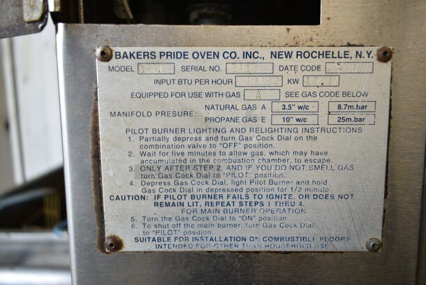 Bakers Pride GS805 Stainless Steel Commercial Natural Gas Powered Single Deck Pizza Oven on Metal Legs. 60,000 BTU.  - Image 3 of 5