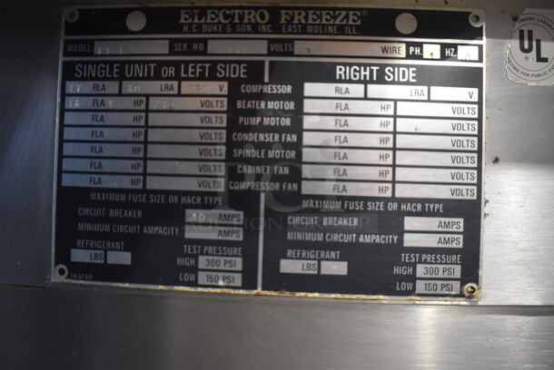 Electro Freeze FT-1 Stainless Steel Commercial Floor Style Water Cooled Batch Freezer on Commercial Casters. 230 Volts, 1 Phase. 24x40x53 - Image 5 of 8