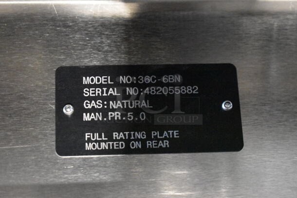 BRAND NEW SCRATCH AND DENT! Vulcan 36C-6BN Stainless Steel Commercial Natural Gas Powered 6 Burner Range w/ Convection Oven, Over Shelf and Back Splash. Stock Picture Used as Gallery. - Image 8 of 12