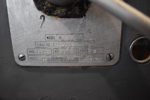 Hobart H600 Metal Commercial Floor Style 60 Quart Planetary Mixer w/ Stainless Steel Mixing Bowl and Dough Hook Attachment. 208 Volts, 3 Phase. 26x42x56 - Image 8 of 9