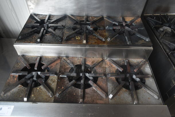 Jade Range Stainless Steel Commercial Natural Gas Powered 2 Tier 6 Burner Range w/ Oven, Salamander Cheese Melter and Back Splash. - Image 5 of 8