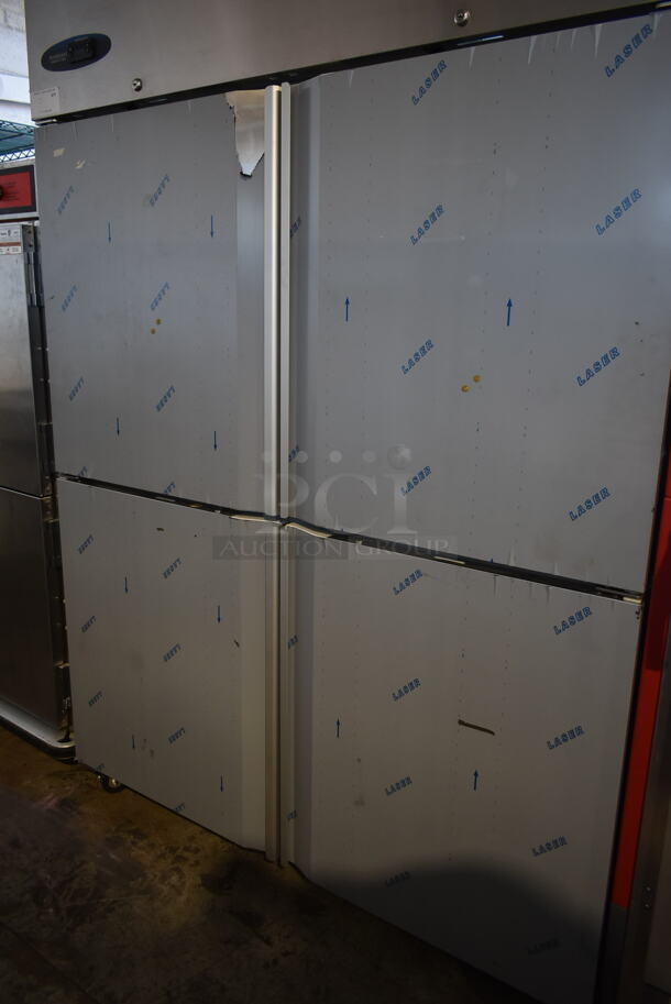 BRAND NEW SCRATCH AND DENT! 2016 Hoshizaki CR2S-HS Stainless Steel Commercial 4 Half Size Door Reach In Cooler on Commercial Casters. 115 Volts, 1 Phase. Tested and Working! - Image 3 of 10