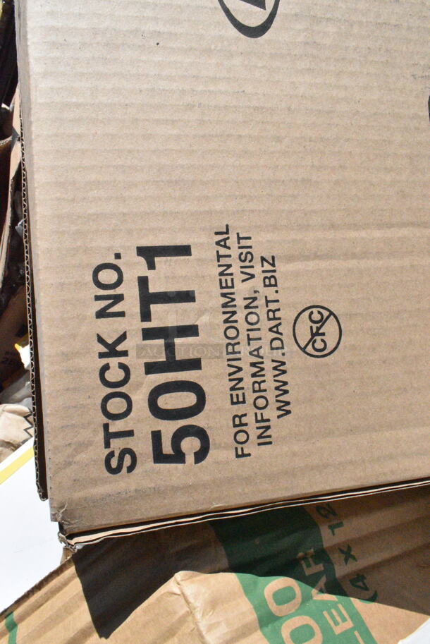 25 BRAND NEW Boxes Including 475DW30ROBK 30 Gallon Black Powder-Coated Metal Round Decorative Waste Receptacle, 130ROLLKFSSV Pre-Rolled Linen-Feel White Napkin and Silver Heavy Weight Plastic Cutlery Set, 50HT1 White Foam Hinged Lid Container, 127RDTFLBULK Choice Microwavable Translucent Customizable Recessed Fit Deli Lid - 500/Case, 795200CSTN1M Carnival King #200 2 lb. Cornerstone Paper Food Tray, 5002FC100 Choice 100 Sheet 2-Ply Facial Tissue Box - 30/Case, Dart C57PST1 ClearSeal Hinged Lid Plastic Container 6" x 5 13/16" x 3" - 500/Case, 612D3COMP Choice 8 1/2"x 6 3/8" 3-Compartment Oblong Foil Take-Out Container with Board Lid - 250/Case. 25 Times Your Bid! - Image 11 of 12