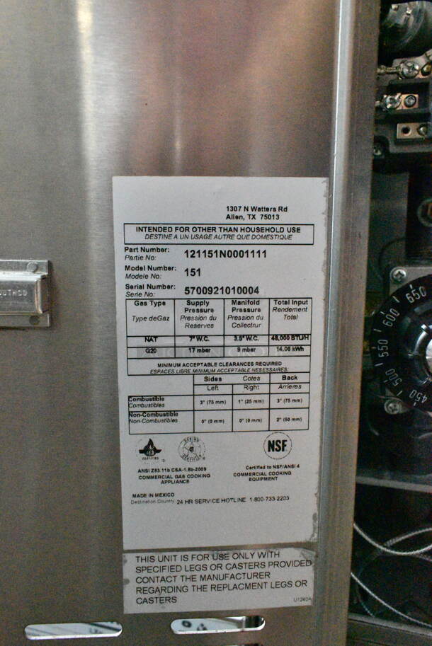 2 2021 Bakers Pride 151 Stainless Steel Commercial Natural Gas Powered Single Deck Pizza Oven w/ Cooking Stones on Metal Legs. 48,000 BTU. 2 Times Your Bid!  - Image 12 of 12