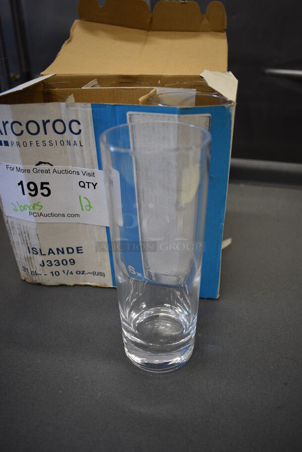 12 BRAND NEW IN BOX! Arcoroc Islande 10.25 oz Beverage Glasses. 2.5x2.5x6.5. 12 Times Your Bid!