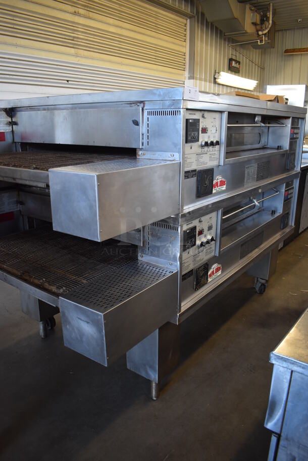 2 Middleby Marshall PS570G S Stainless Steel Commercial Natural Gas Powered Conveyor Pizza Oven on Commercial Casters. Unit has NEW Switches and Belts! 170,000 BTU. 109x56x62. 2 Times Your Bid! Tested and Working! - Image 3 of 10
