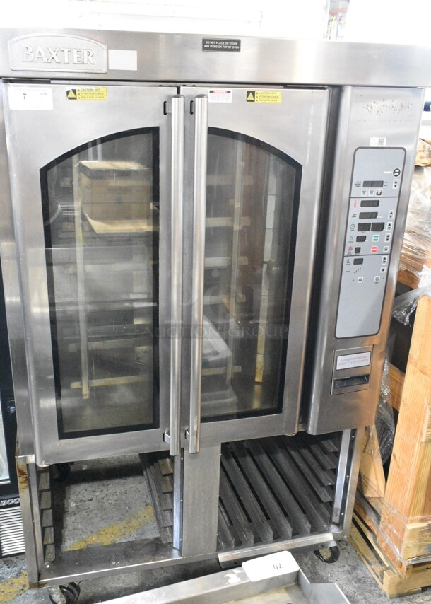 Baxter OV310G Stainless Steel Commercial Natural Gas Powered Mini Rotating Rack Oven w/ Lower Double Pan Rack on Commercial Casters. 95,000 BTU.  - Image 2 of 7