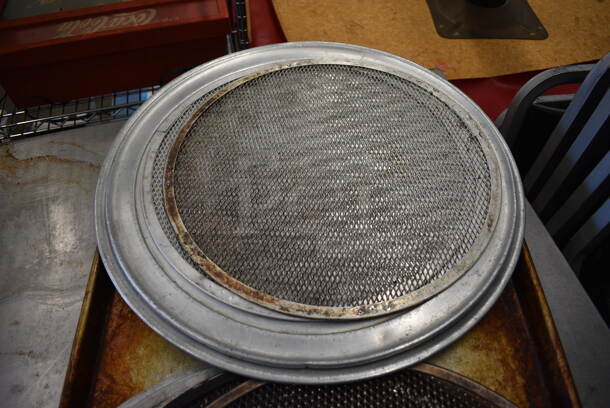 11 Metal Items; 7 Various Mesh Pizza Screens, 2 Pizza Pans and 2 Full Size Baking Pans. Includes 19x19, 16x16, 18x26x1. 11 Times Your Bid! - Image 2 of 4