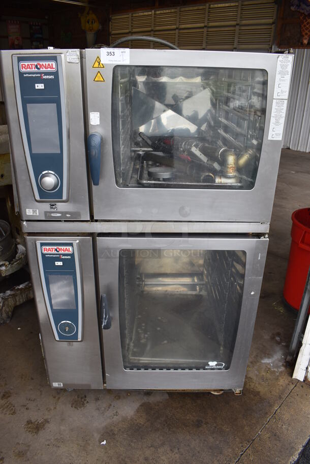 2 2015 Rational Stainless Steel Commercial Combitherm Self Cooking Center Convection Ovens on Commercial Casters. Top Model: SCC WE 62. Bottom Model: SCC WE 102. 480 Volts, 3 Phase. 42x41x73. 2 Times Your Bid! 