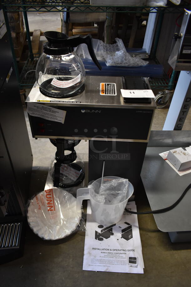 BRAND NEW SCRATCH AND DENT! 2023 Bunn VPR Stainless Steel Commercial Countertop 2 Burner Coffee Machine w/ 2 Coffee Pots and Poly Brew Basket. 120 Volts, 1 Phase.  - Image 2 of 7
