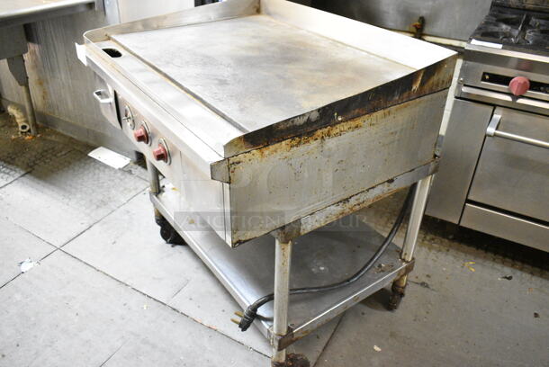 Stainless Steel Commercial Electric Powered Flat Top Griddle w/ Under Shelf on Commercial Casters. This Unit Was In Working Condition When the Restaurant Closed. (kitchen) - Image 4 of 9