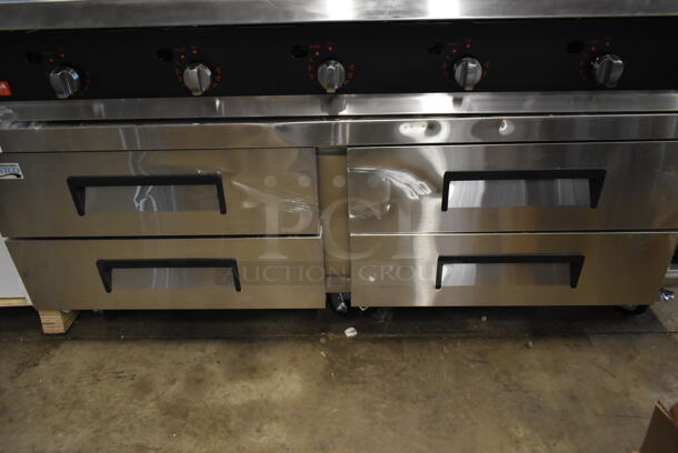 BRAND NEW SCRATCH AND DENT! 2023 Avantco 178CBE72HC Stainless Steel Commercial 72" 4 Drawer Refrigerated Chef Base on Commercial Casters. 115 Volts, 1 Phase. Cannot Test Due To Missing Power Switch - Image 3 of 7