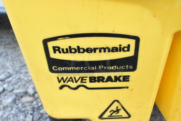 Yellow Poly Mop Bucket w/ Wringing Attachment on Casters.  - Image 4 of 6