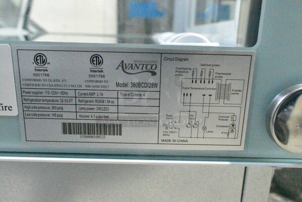Avantco 360BCDI28W Metal Countertop Bakery Display Case Merchandiser. 110-120 Volts, 1 Phase. Tested and Working! - Image 7 of 7