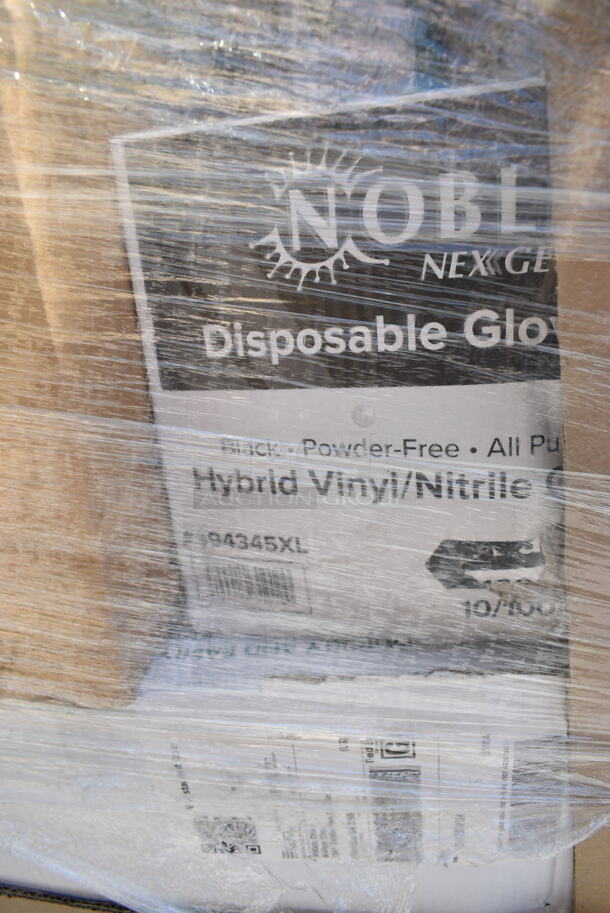 PALLET LOT of 12 BRAND NEW Boxes Including 394345XL Noble NexGen Powder-Free Disposable Black Hybrid 3 Mil Thick Gloves - 1000/Case, 795PTOBK3 Choice 7 3/4" x 5 1/2" x 2 1/2" Black Microwavable Folded Paper #3 Take-Out Container - 200/Case, Dart 90HTPF1R White Foam Square Take Out Container with Hinged Lid 9" x 9" x 3" - 200/Case. 12 Times Your Bid!  - Image 2 of 10