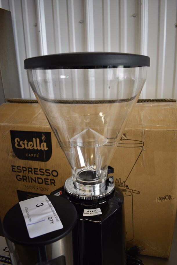 BRAND NEW IN BOX! Estella Model 236ECEG26 Metal Commercial Countertop Espresso Bean Grinder w/ Hopper. Unit Was Only Used as a Demonstration at Trade Shows. 110/120 Volts, 1 Phase. 9x14x22. Tested and Working! - Image 8 of 8