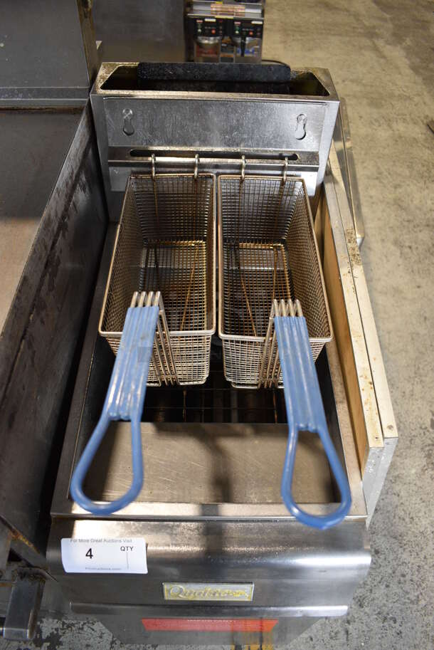 2012 Qualite Model QL-9/NG Stainless Steel Commercial Floor Style Natural Gas Powered Deep Fat Fryer w/ 2 Metal Fry Baskets. 90,000 BTU. 15.5x30.5x45 - Image 4 of 6