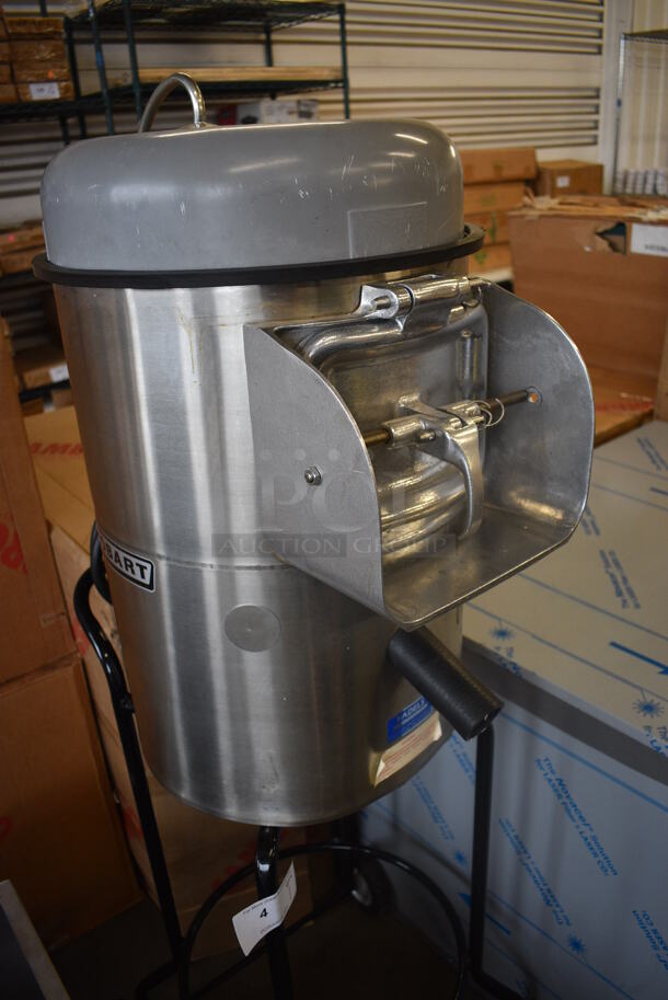Hobart Model 6115 Stainless Steel Commercial Countertop Potato Peeler on Black Metal Stand w/ Commercial Casters. 115 Volts, 1 Phase. Unit Has Only Been Used One Time! 19x19x60. Tested and Working! - Image 3 of 10