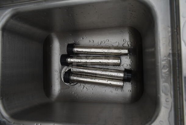 BRAND NEW SCRATCH AND DENT! Advance Tabco PRB-19-44C 4 Compartment Prestige Series Underbar Sink with (2) Splash Mount Faucets - 20" x 48" w/ Advance Tabco SU-16 6 3/8" x 6 3/8" x 3/4" Stainless Steel Glass Rinser and Pitco PP10962 1 1/4" Ball Valve with Handle.   - Image 6 of 9