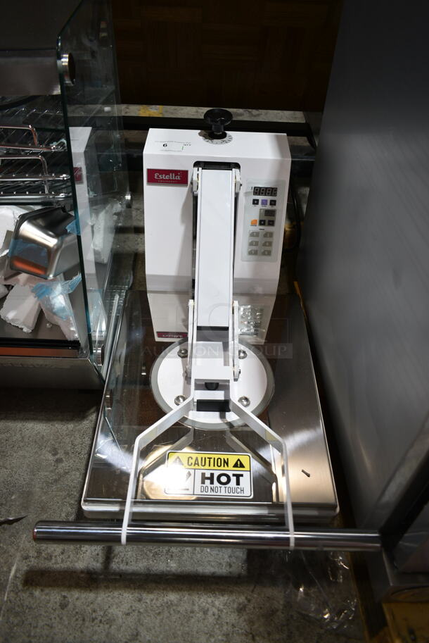 BRAND NEW SCRATCH AND DENT! Estella 348DPC1620T Metal Commercial Countertop 16" x 20" Dual-Heat Manual Clamshell Tortilla Dough Press. 240 Volts, 1 Phase.  - Image 2 of 5