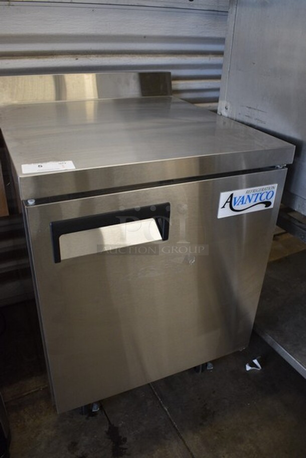 BRAND NEW SCRATCH AND DENT! Avantco Model 178AWT27FHC Stainless Steel Commercial Single Door Worktop Freezer w/ Poly Coated Rack on Commercial Casters. 115 Volts, 1 Phase. 27x29.5x39. Tested and Working! - Image 2 of 7