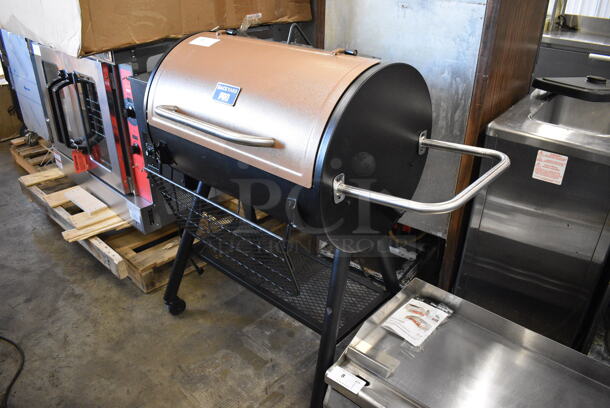Backyard Pro PL2030 Metal Floor Style Outdoor Portable Wood-Fire Pellet Grill and Smoker Grill on Commercial Casters. Used a Few Times at Trade Show. 54x24x45. Tested and Working! - Image 2 of 10