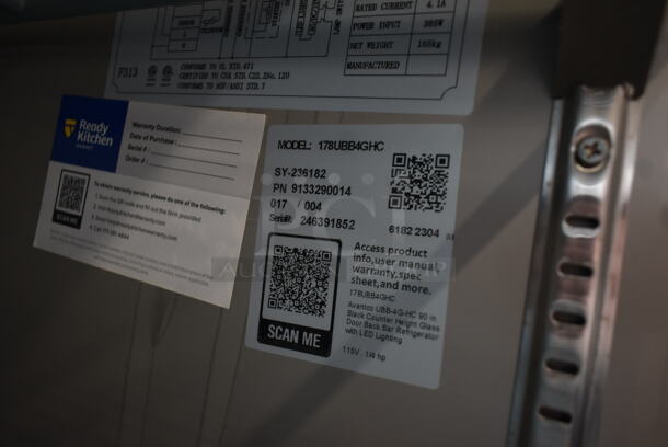 BRAND NEW SCRATCH AND DENT! 2023 Avantco 178UBB4GHC Metal Commercial 3 Door Back Bar Cooler Merchandiser. 115 Volts, 1 Phase. Tested and Working! - Image 9 of 10