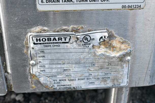 Hobart AM18 Stainless Steel Straight Pass Through Dishwasher. 208 Volts, 3 Phase.  - Image 6 of 6